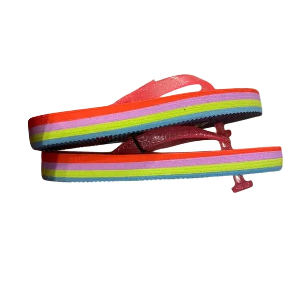 NWT J. Crew Girls' Orange/Purple/Green/Blue Rainbow EVA Flip Flops - SIZE K9